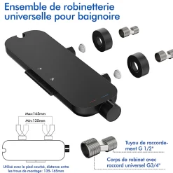 Homelody Mitigeur de Douche Robinet Douche Bain Douche Mural Monocommande à Bouton avec Double Sortie et Plateau Rangement Noir* Robinet De Baignoire