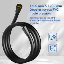 Homelody Mitigeur de Douche Robinet Douche Bain Douche Mural Monocommande à Bouton avec Double Sortie et Plateau Rangement Noir* Robinet De Baignoire