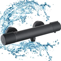 Homelody Mitigeur de douche thermostatique securite 38C temperature stable reglage debit separe mural en laiton noir pour douche