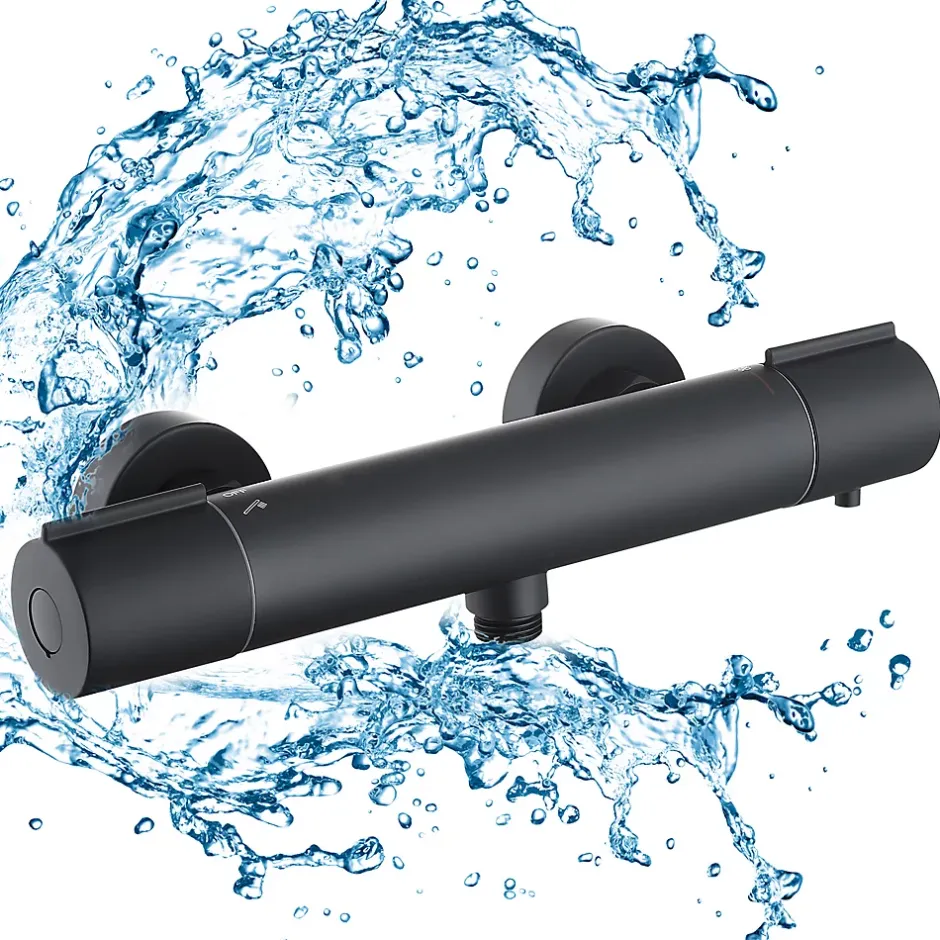 Homelody Mitigeur de douche thermostatique securite 38C temperature stable reglage debit separe mural en laiton noir pour douche