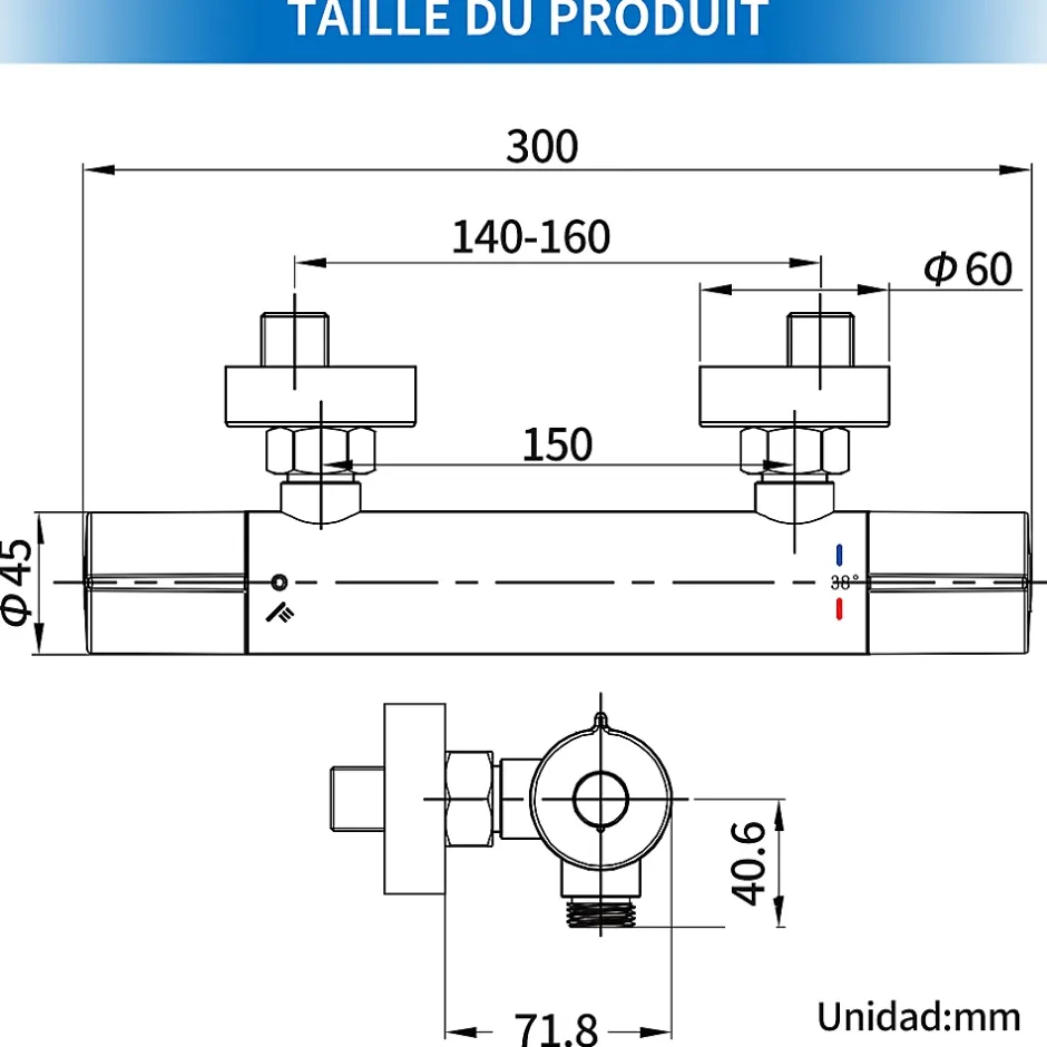Homelody Mitigeur de douche thermostatique securite 38C temperature stable reglage debit separe mural en laiton noir pour douche