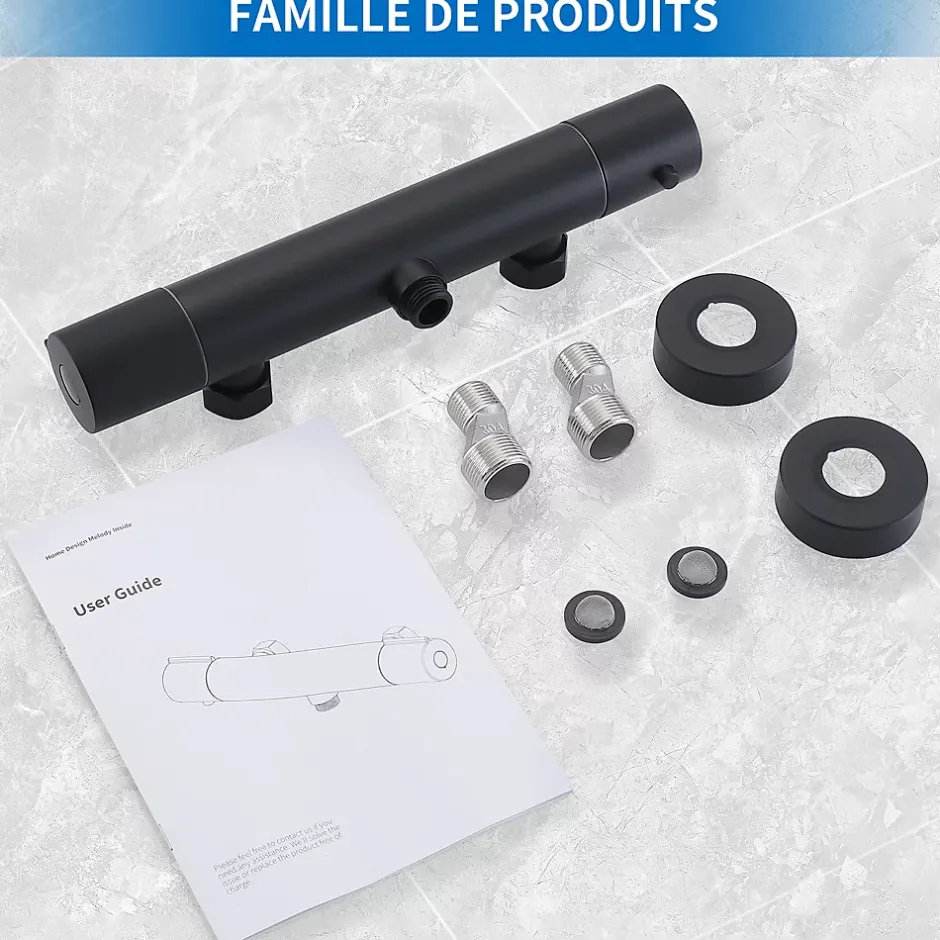 Homelody Mitigeur de douche thermostatique securite 38C temperature stable reglage debit separe mural en laiton noir pour douche