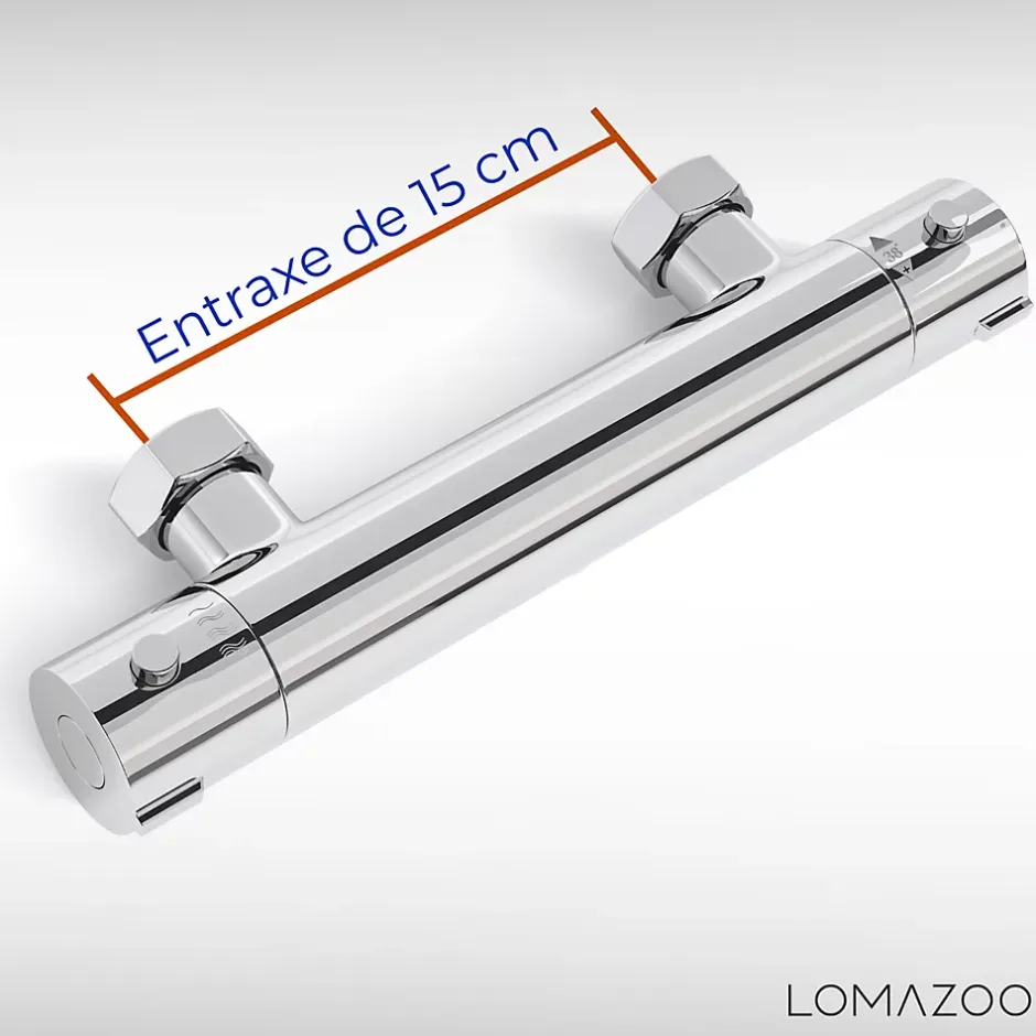 Lomazoo Mitigeur de douche thermostatique chromé - Entraxe 15 cm - avec bouton de sécurité 38C* Robinet De Douche