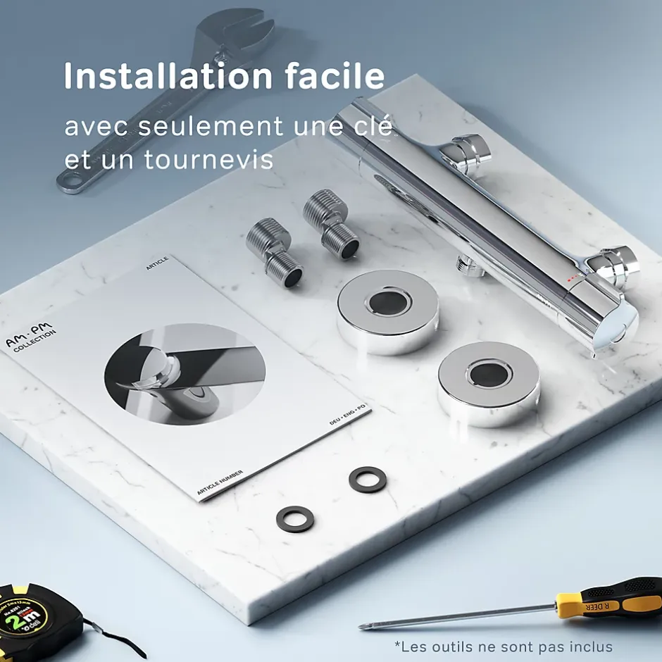 Am.Pm Europe Mitigeur de douche thermostatique Robinet salle de bain Chromé, FGA40000 Gem AM.PM* Robinet De Douche