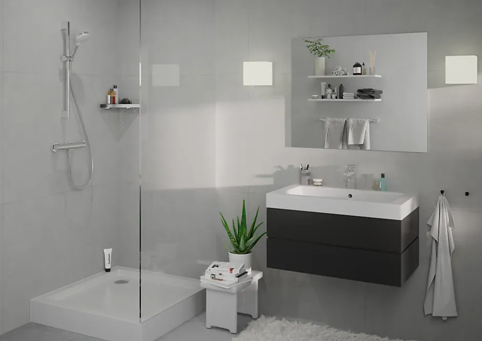 Hansgrohe Mitigeur de douche thermostatique avec douchette, flexible et barre réglable chrome Vernis Blend* Colonne De Douche Thermostatique