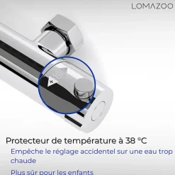 Lomazoo Mitigeur de douche thermostatique chromé - Entraxe 12 cm - avec bouton de sécurité 38C