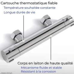 Lomazoo Mitigeur de douche thermostatique chromé - Entraxe 12 cm - avec bouton de sécurité 38C