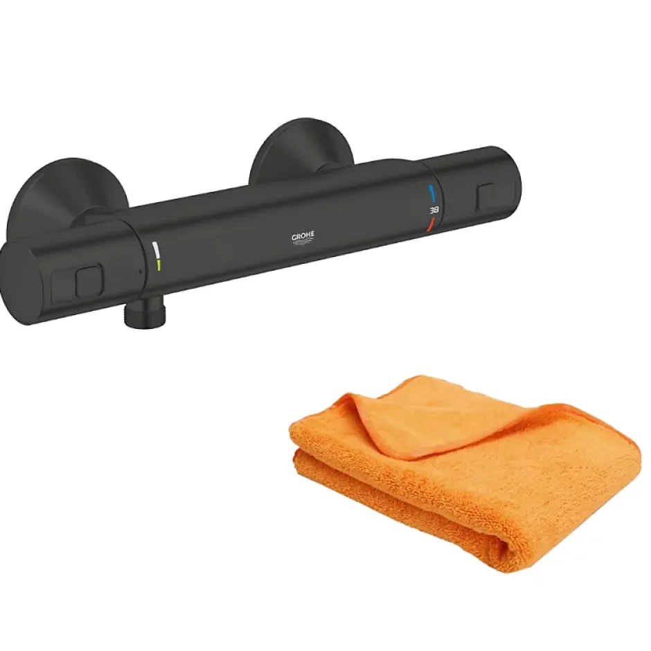 Grohe Mitigeur de douche thermostatique Precision Start noir mat + chiffonnette
