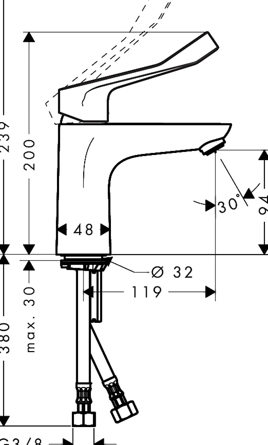 Hansgrohe Mitigeur de lavabo 100 CH3 CoolStart avec poignée extra longue, chrome, Focus* Robinet Lavabo Et Vasque