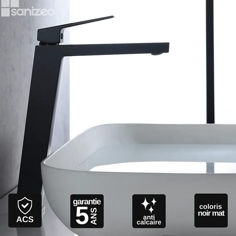 Imex Mitigeur de Lavabo Anti-Calcaire Bec Haut Noir Mat ART BDAR025-3NG* Robinet Lavabo Et Vasque