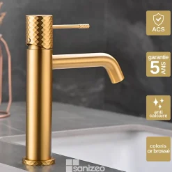 Imex Mitigeur de Lavabo Anti-Calcaire Bec Bas Or Brossé GENOVA BDG053-1OC