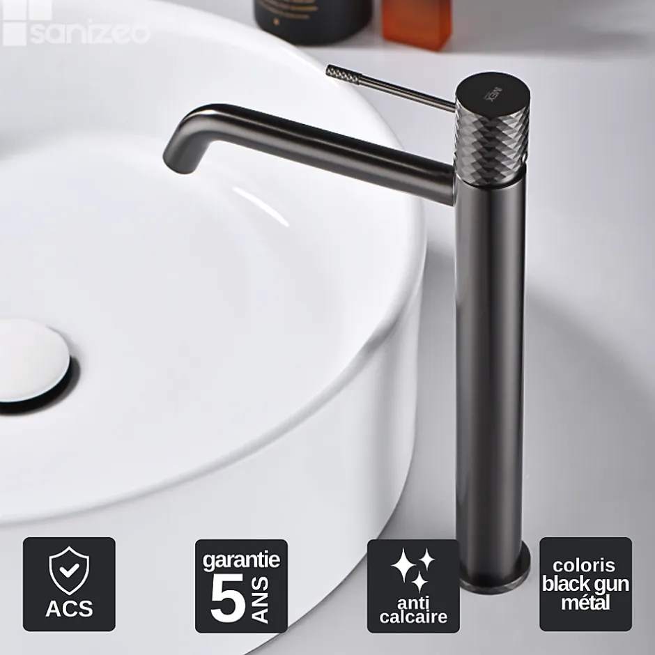 Imex Mitigeur de Lavabo Anti-Calcaire Bec Haut Black Gun Métal GENOVA BDG053-3BGM