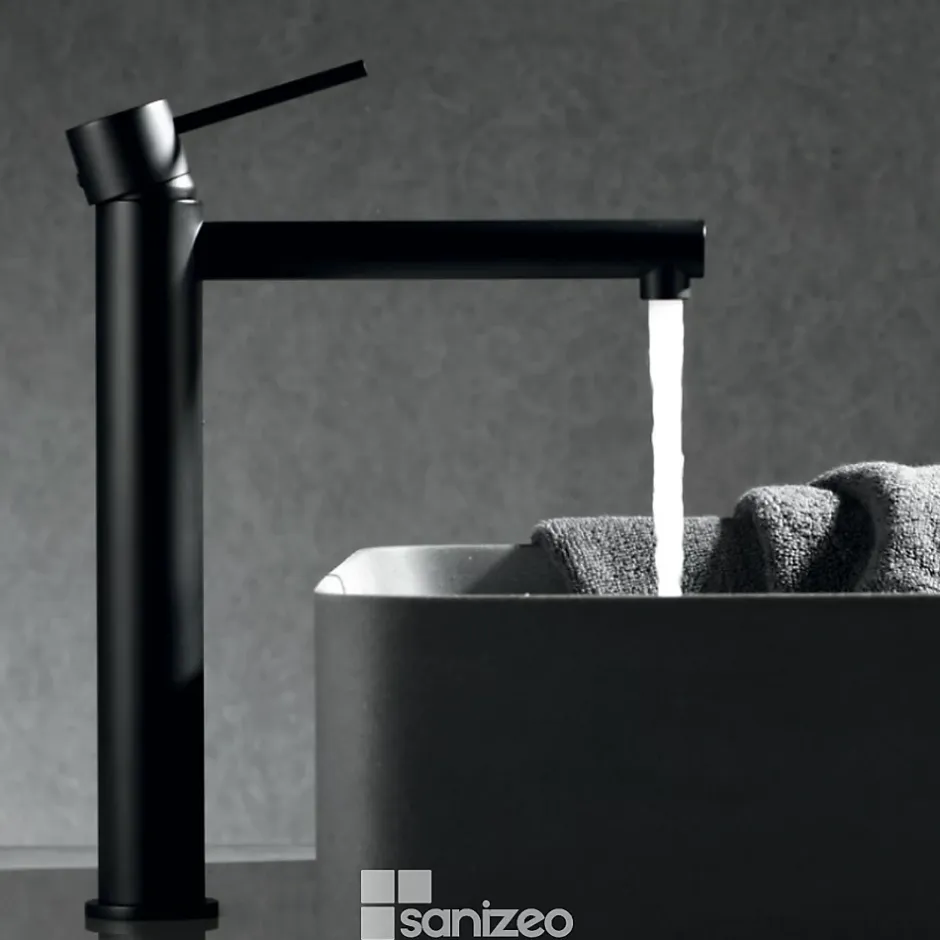 Imex Mitigeur de Lavabo Anti-Calcaire Bec Haut Noir Mat MILOS STICK BDYS045-3NG