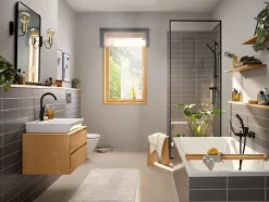 Hansgrohe Mitigeur de lavabo avec bec orientable, tirette et vidage noir mat, Rebris E 210