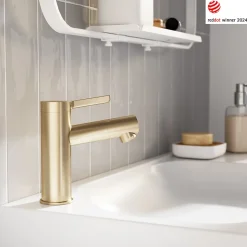GoodHome Mitigeur de lavabo avec mousseur orientable, taille M, doré, H.14,3 cm, Maza* Robinet Lavabo Et Vasque