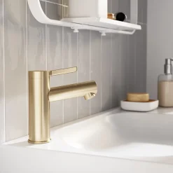 GoodHome Mitigeur de lavabo avec mousseur orientable, taille M, doré, H.14,3 cm, Maza* Robinet Lavabo Et Vasque