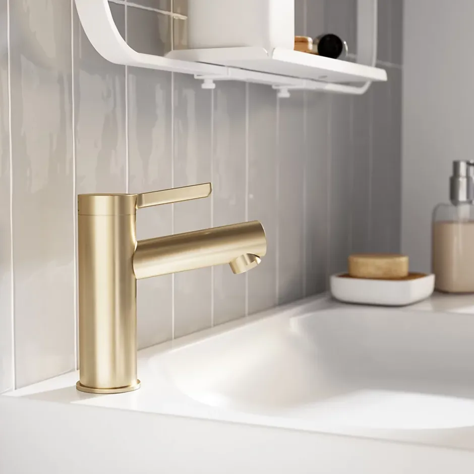 GoodHome Mitigeur de lavabo avec mousseur orientable, taille M, doré, H.14,3 cm, Maza* Robinet Lavabo Et Vasque