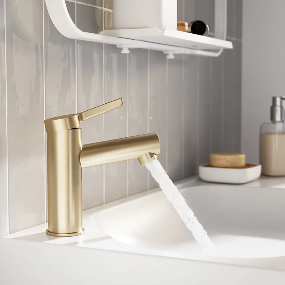 GoodHome Mitigeur de lavabo avec mousseur orientable, taille M, doré, H.14,3 cm, Maza* Robinet Lavabo Et Vasque