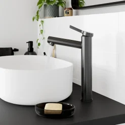 GoodHome Mitigeur de lavabo avec mousseur orientable, taille XL, gun metal, H.25,7 cm, Maza* Robinet Lavabo Et Vasque