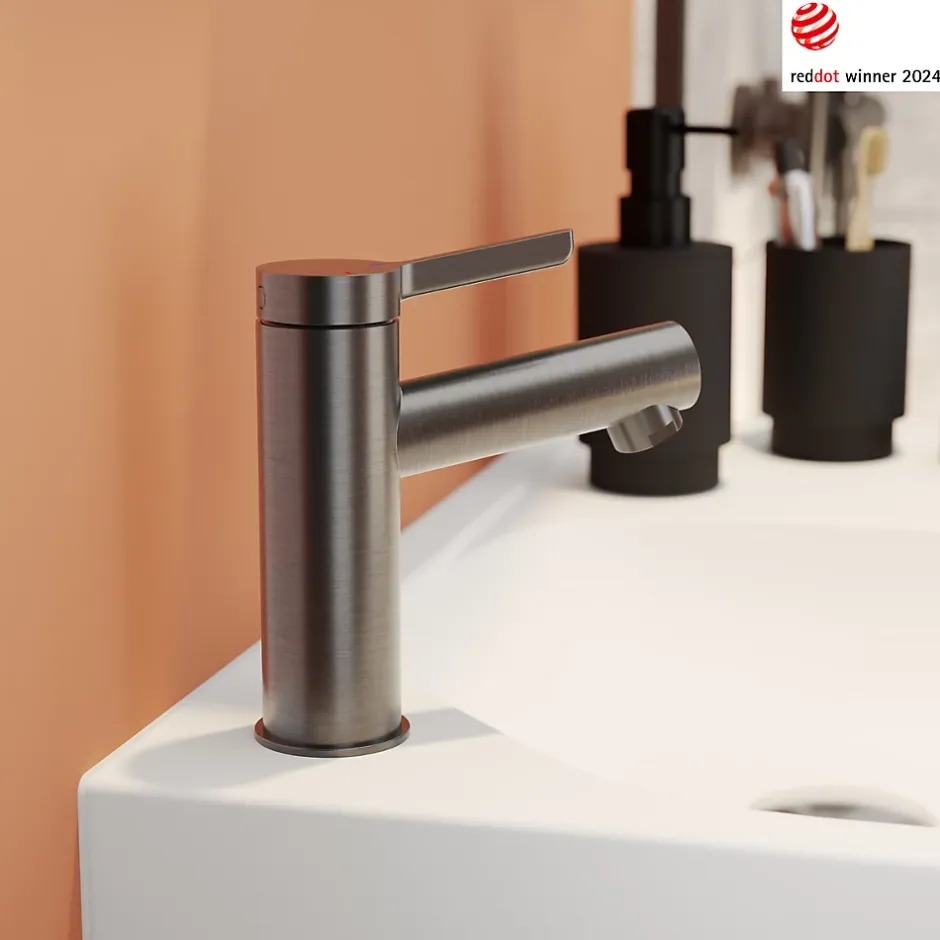 GoodHome Mitigeur de lavabo avec mousseur orientable, taille M, gun metal, H.14,3 cm, Maza