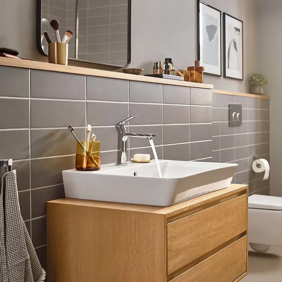 Hansgrohe Mitigeur de lavabo avec tirette et vidage chromé, Rebris E 110 CoolStart