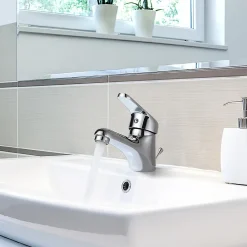 Auralum Max Mitigeur de lavabo avec Tirette de Vidage, Bonde Incluse, Robinet Salle de Bain Chromé Robinetterie en Laiton