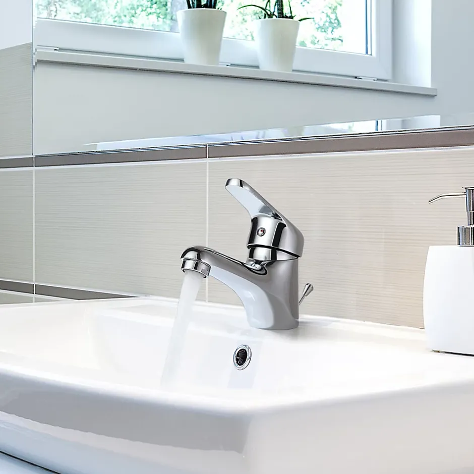 Auralum Max Mitigeur de lavabo avec Tirette de Vidage, Bonde Incluse, Robinet Salle de Bain Chromé Robinetterie en Laiton