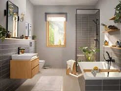 Hansgrohe Mitigeur de lavabo avec tirette et vidage noir mat, Rebris E 110 CoolStart