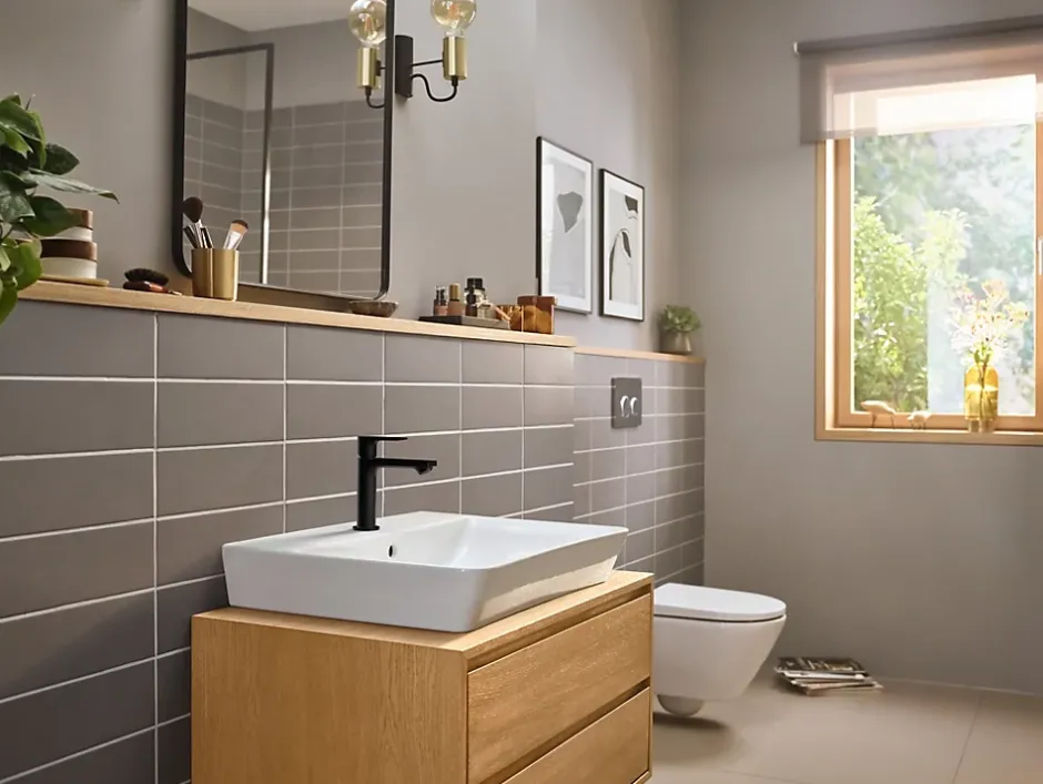 Hansgrohe Mitigeur de lavabo avec tirette et vidage noir mat, Rebris E 110 CoolStart