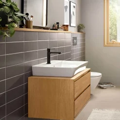 Hansgrohe Mitigeur de lavabo avec tirette et vidage noir mat, Rebris E 110 CoolStart