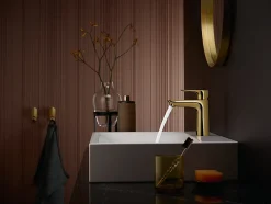 Hansgrohe Mitigeur de lavabo avec tirette et vidage effet doré poli, Talis E 110 EcoSmart