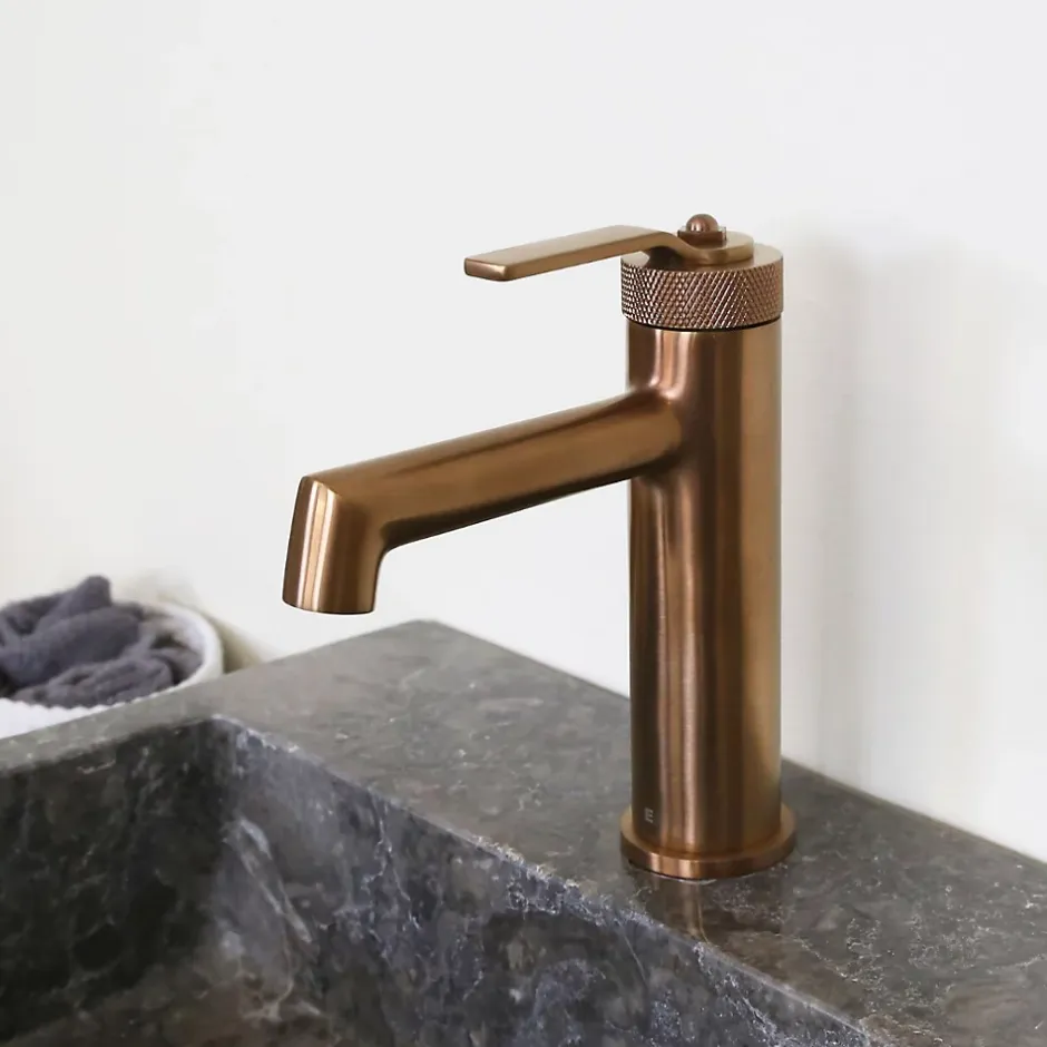 Essebagno Mitigeur de lavabo bas cuivre brossé Molette