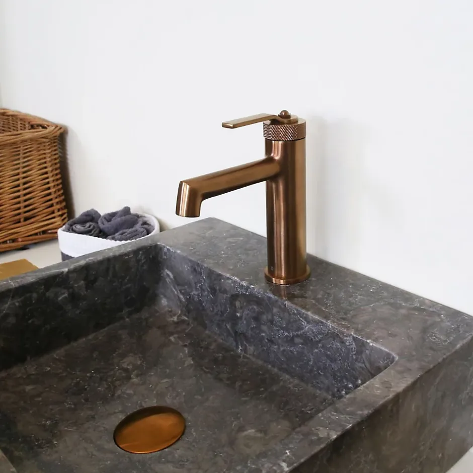 Essebagno Mitigeur de lavabo bas cuivre brossé Molette