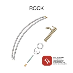 Poalgi Mitigeur de lavabo bec haut SKY BATH or brossé PVD Inox S304 série Rock* Robinet Lavabo Et Vasque