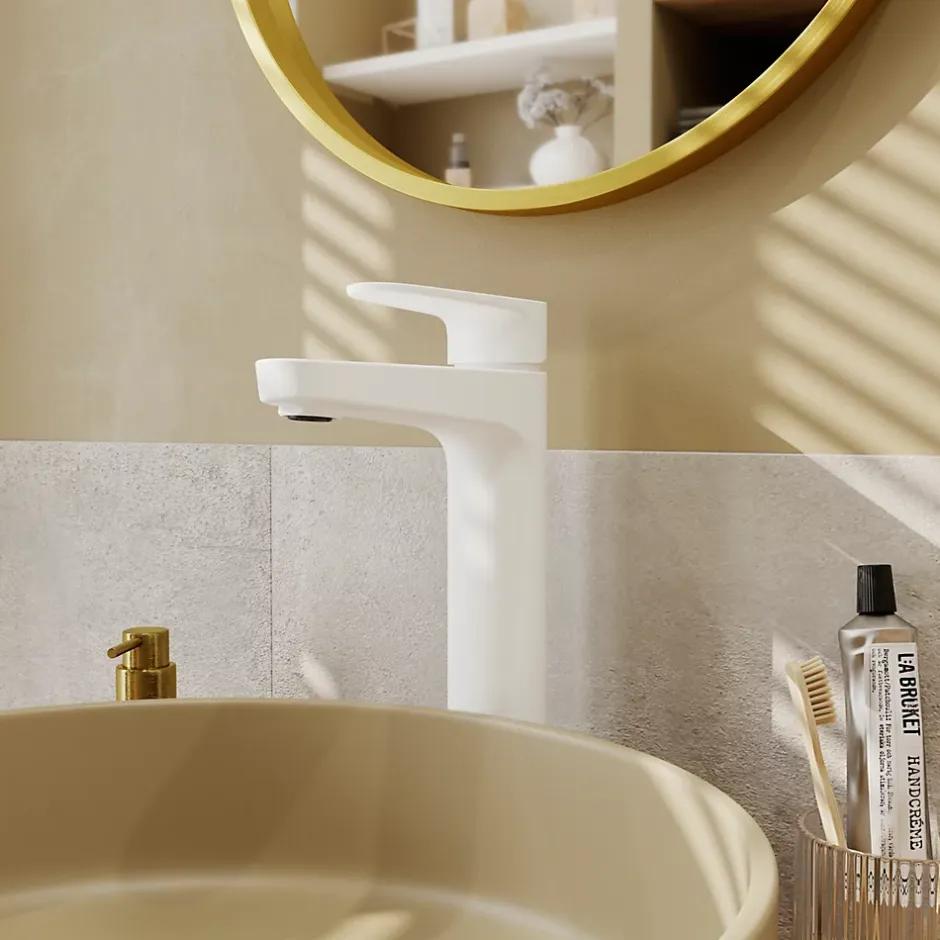 GoodHome Mitigeur de lavabo blanc Cavally XL