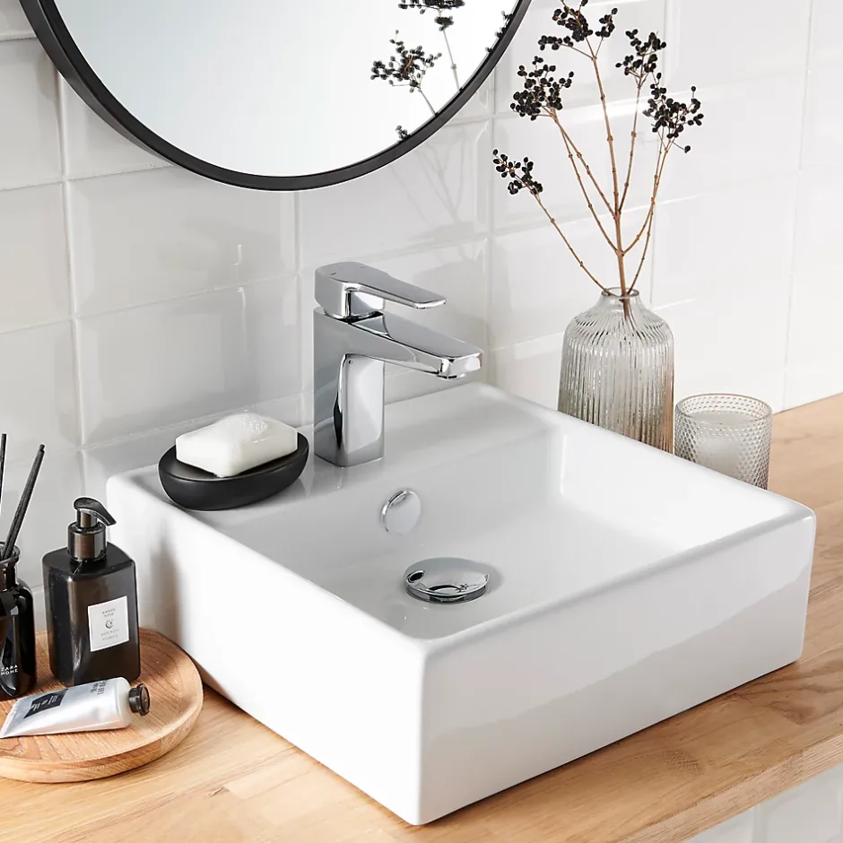 GoodHome Mitigeur de lavabo chromé taille M avec bonde clic-clac, Teesta
