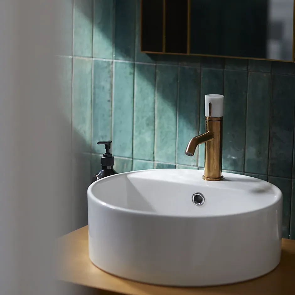 Essebagno Mitigeur de lavabo cuivre et marbre blanc Manopola