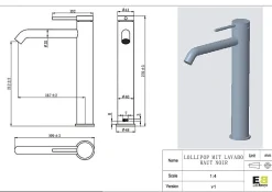Essebagno Mitigeur de lavabo H.27,6 cm, noir, Lollipop* Robinet Lavabo Et Vasque