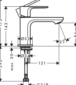 Hansgrohe Mitigeur de lavabo Rebris E 80 pour lave-mains sans tirette ni vidage chromé* Robinet Lave-Mains