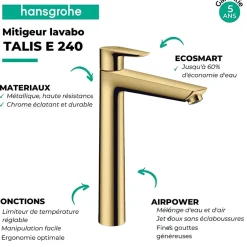 Hansgrohe Mitigeur de lavabo Talis E 240 aspect doré poli* Robinet Lavabo Et Vasque