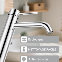 AICA Sanitaire Mitigeur de lavabo haut, chromé, monocommande, mixte froid/chaud