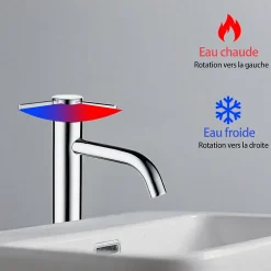 AICA Sanitaire Mitigeur de lavabo haut, chromé, monocommande, mixte froid/chaud