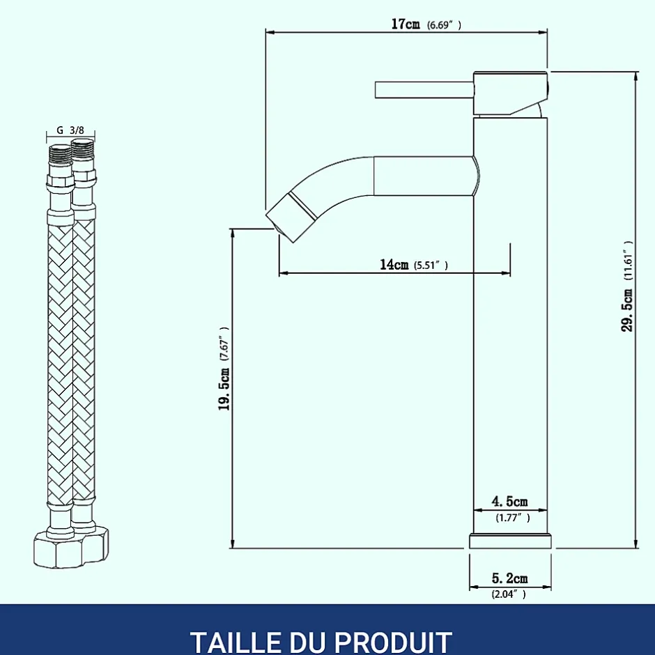 AICA Sanitaire Mitigeur de lavabo haut, chromé, monocommande, mixte froid/chaud