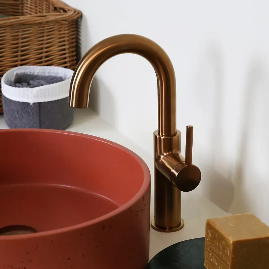 Essebagno Mitigeur de lavabo haut cuivre brossé Reflet* Robinet Lavabo Et Vasque