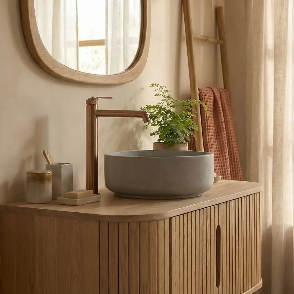 Essebagno Mitigeur de lavabo haut cuivre brossé Molette
