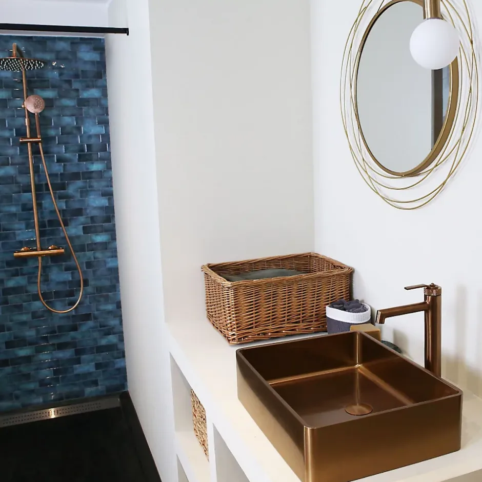 Essebagno Mitigeur de lavabo haut cuivre brossé Molette