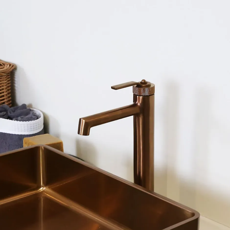 Essebagno Mitigeur de lavabo haut cuivre brossé Molette