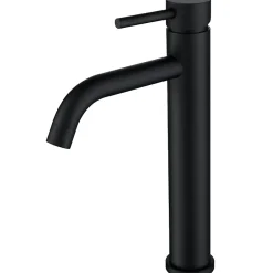 AICA Sanitaire Mitigeur de lavabo haut, noir, monocommande, acier inoxydable, mixte froid/chaud
