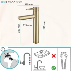 Lomazoo Mitigeur de lavabo doré Kandy* Robinet Lavabo Et Vasque