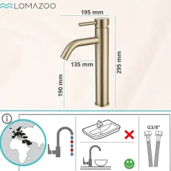 Lomazoo Mitigeur de lavabo doré Midas* Robinet Lavabo Et Vasque